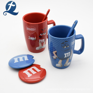 Kreative einzigartige Design M&amp;M kundenspezifische Farbe gedruckte keramische Kaffeetasse mit Deckel